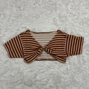 Retro 70s Festival 70s Boho Knit Striped crop top with bow detail